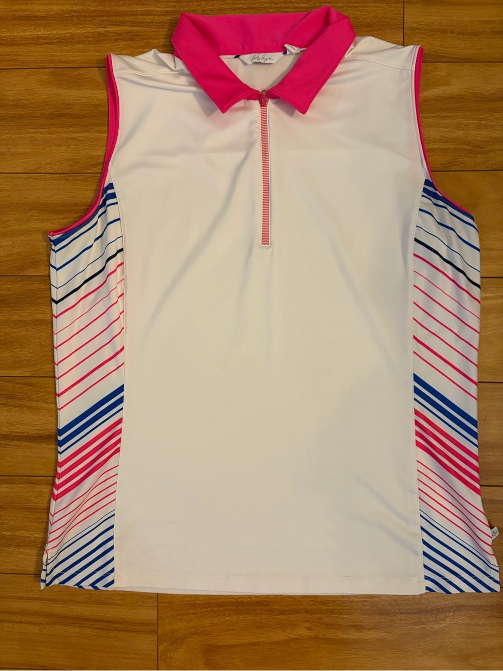 Lady Hagen White Tank Top with Pink and Blue Accents